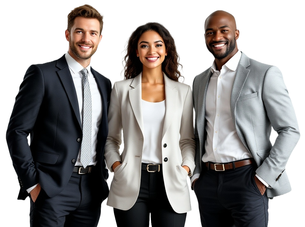 Two men and a woman are posing for a picture together