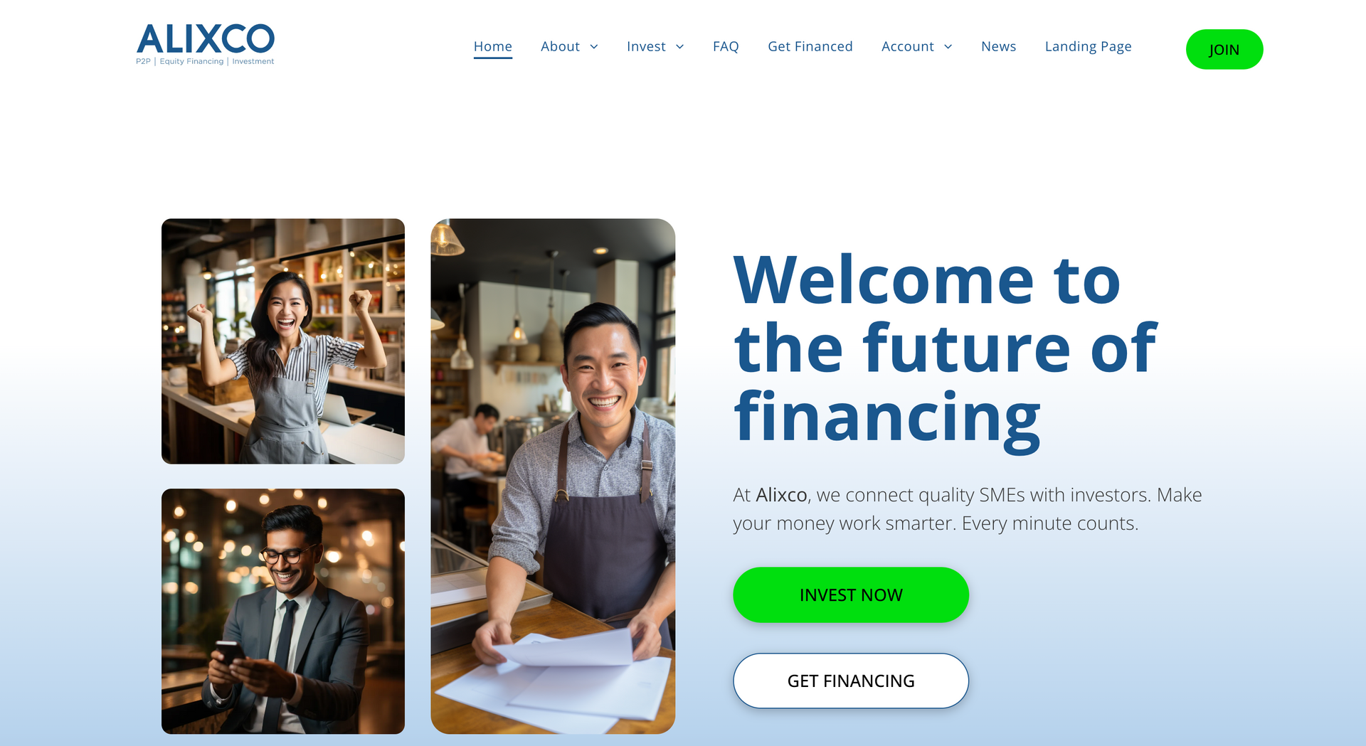A screenshot of a website that says `` welcome to the future of financing ''.