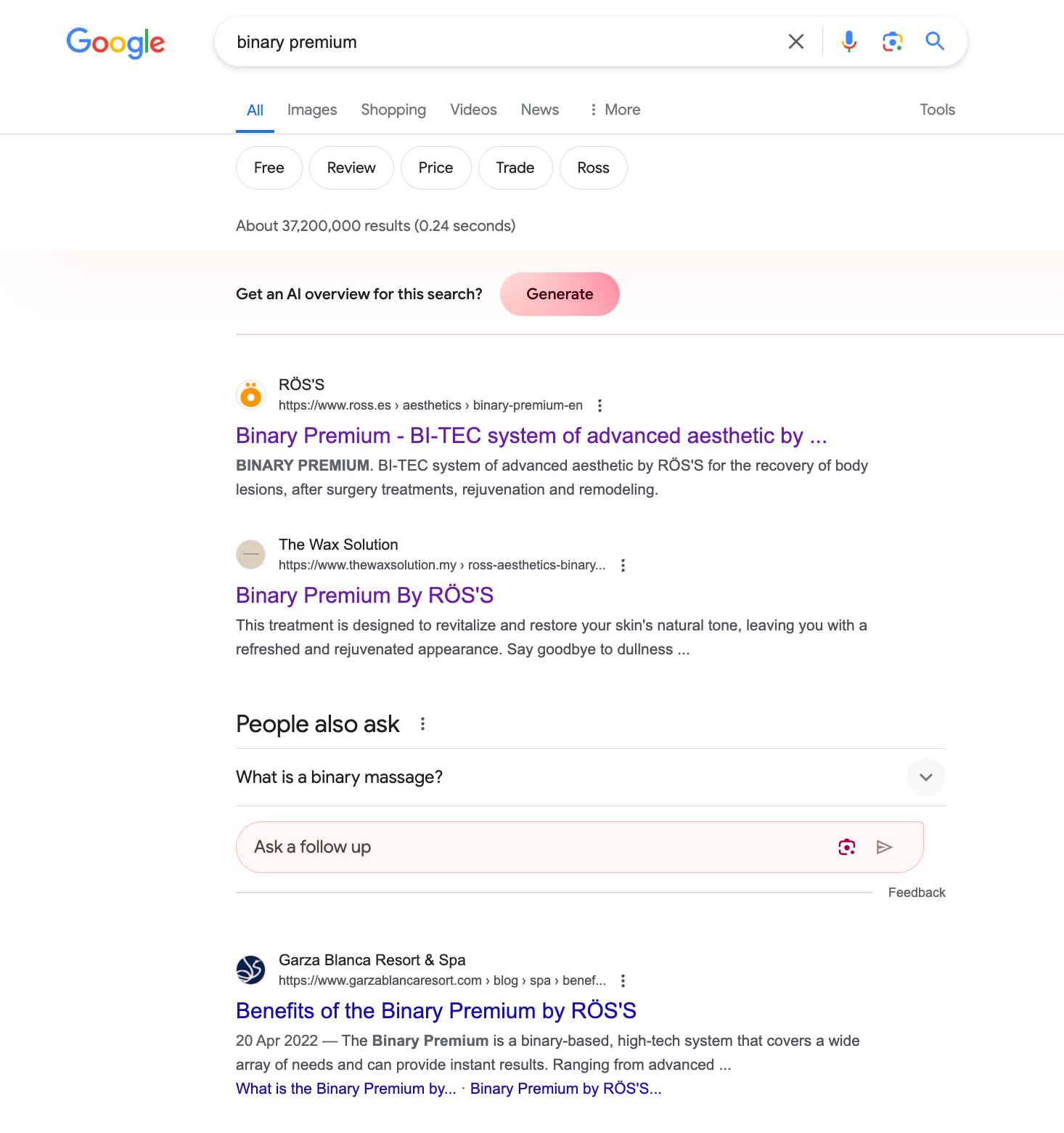 A screenshot of a google search page