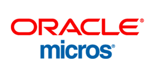 The oracle micros logo is red and blue on a white background