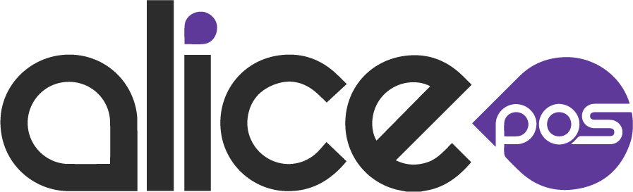A black and purple logo for alice pos