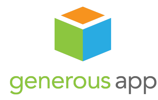 A logo for generous app with a cube in the middle