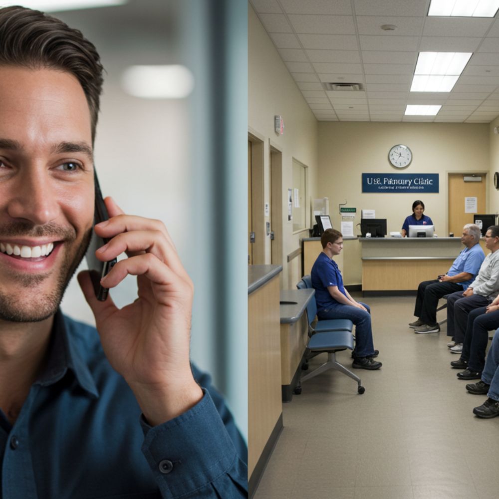 A man is smiling while talking on a cell phone