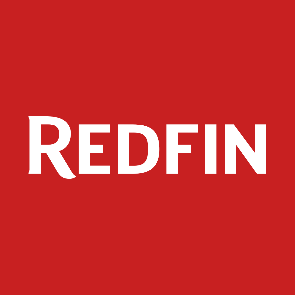 The word redfin is on a red background