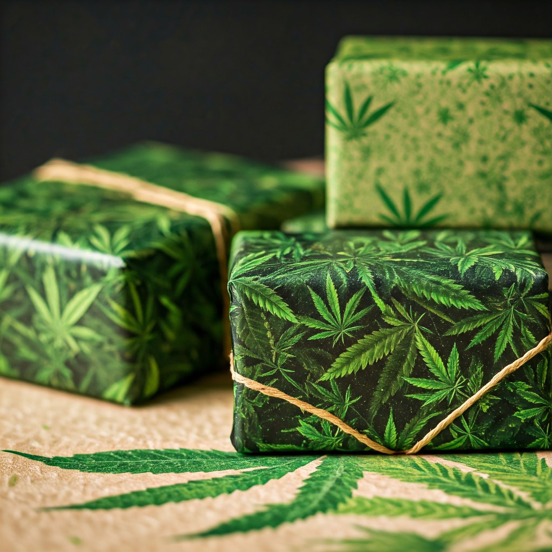 Presents wrapped in cannabis paper