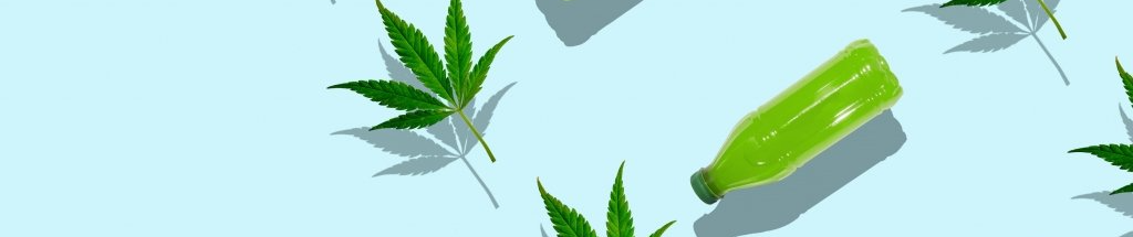 Drinks and cannabis on blue background