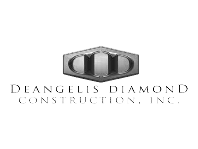 A black and white logo for deangelis diamond construction inc.