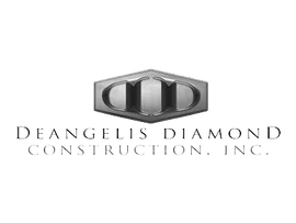A black and white logo for deangelis diamond construction inc.