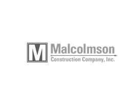 A black and white logo for malcolmson construction company inc.