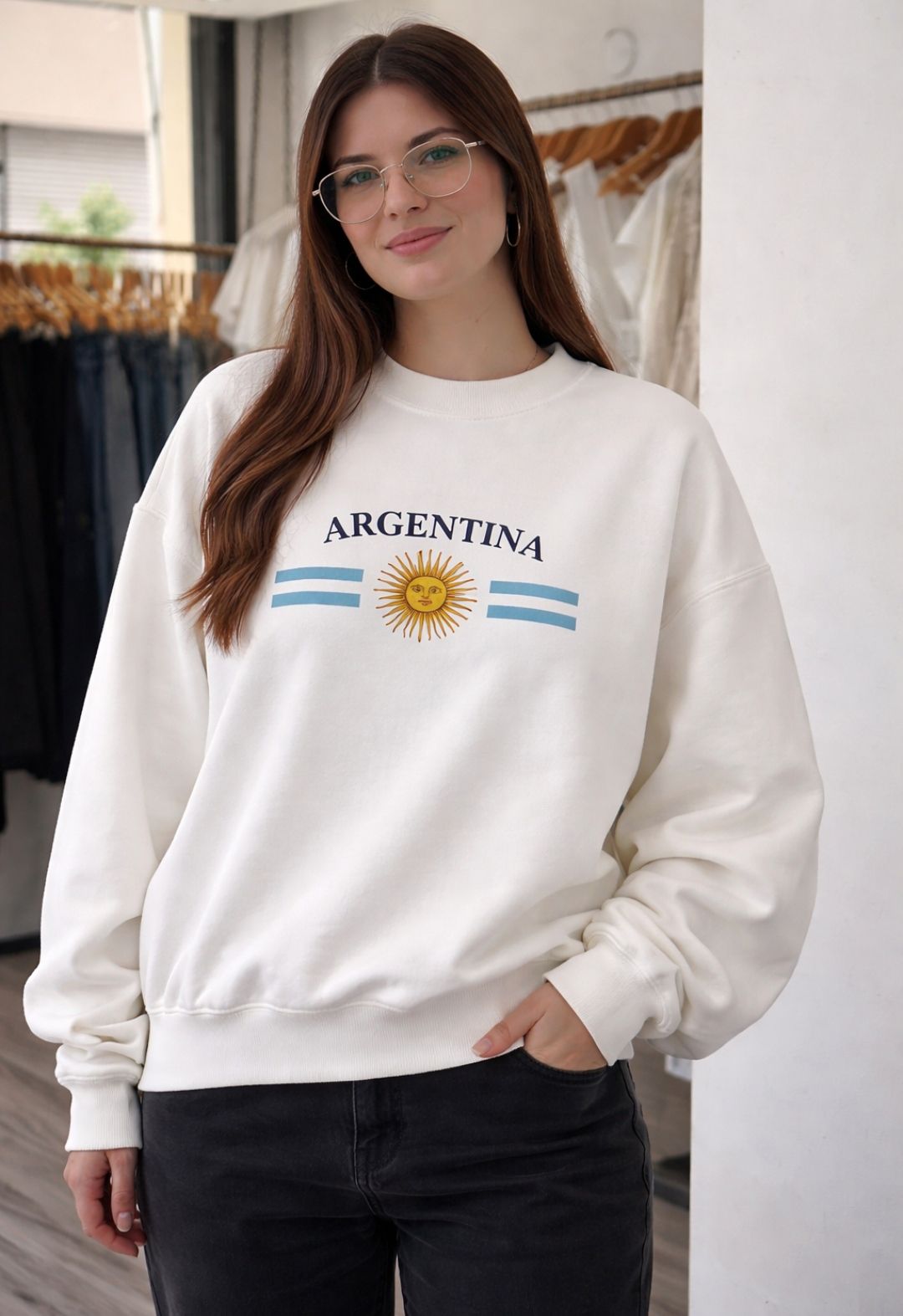 BUZO FRIZA BLANCO ARGENTINA DAMA(FB042)