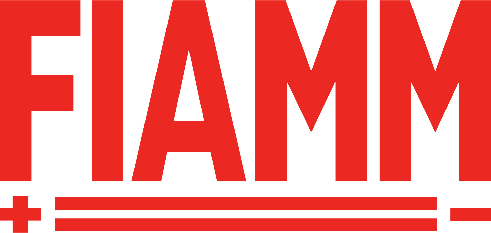 Logo FIAMM in rosso con linee orizzontali sotto.