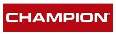 Logo Champion in lettere bianche su un rettangolo rosso.