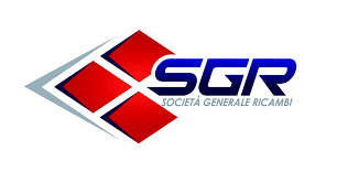Logo for SGR (Società Generale Ricambi) featuring a red diamond and blue text.