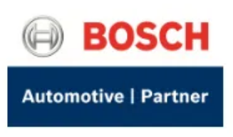 Logo Bosch Automotive Partner: testo Bosch rosso sopra la barra blu con testo bianco 