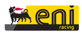Logo ENI racing con cane nero, rettangolo giallo e testo.