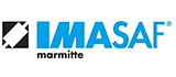 Logo per la marmitta IMASAF, con testo blu e una forma geometrica in bianco e nero.