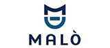 Logo per MALÒ, un marchio di moda, caratterizzato da un emblema blu sopra il nome del marchio scritto in blu scuro.