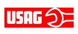 Logo USAG, testo bianco su rettangolo rosso con icona a forma di chiave inglese.