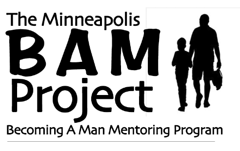 Logo for The Minneapolis BAM Project: A silhouette of a man holding a child's hand, text reads 
