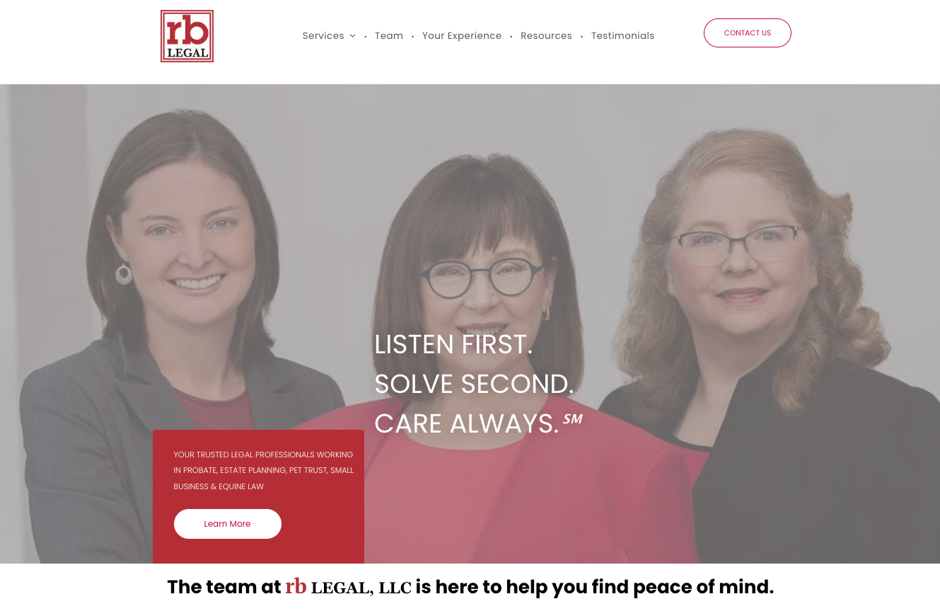 Three women smiling, website promoting legal services: 