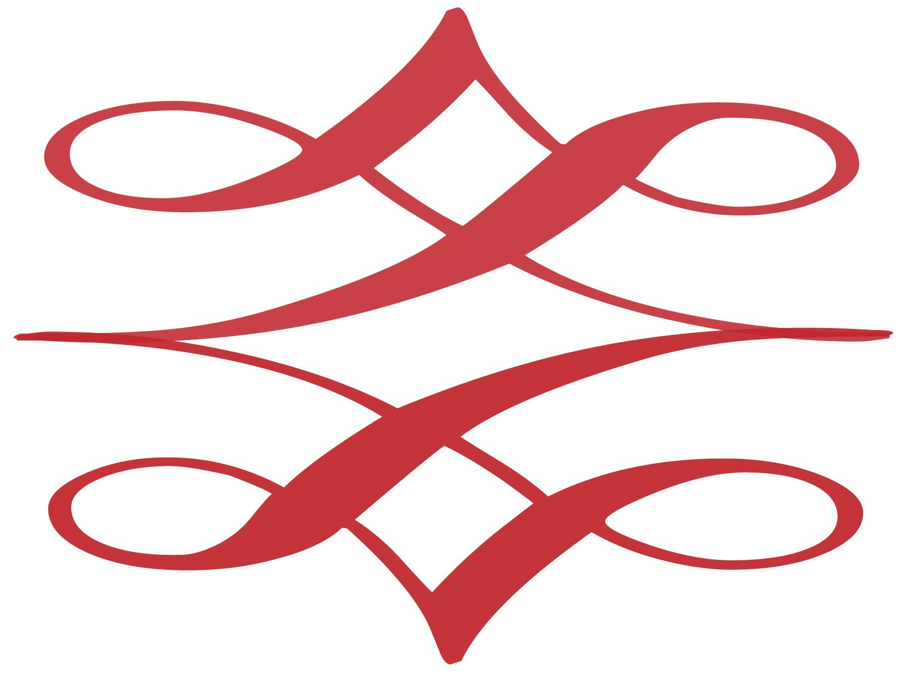 Red decorative flourish with looped and diamond-shaped elements.