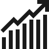 A white graph with an arrow pointing up on a black background.