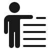 A white icon of a person standing next to a list.