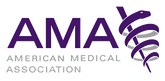 The logo for the american medical association has a snake on it.