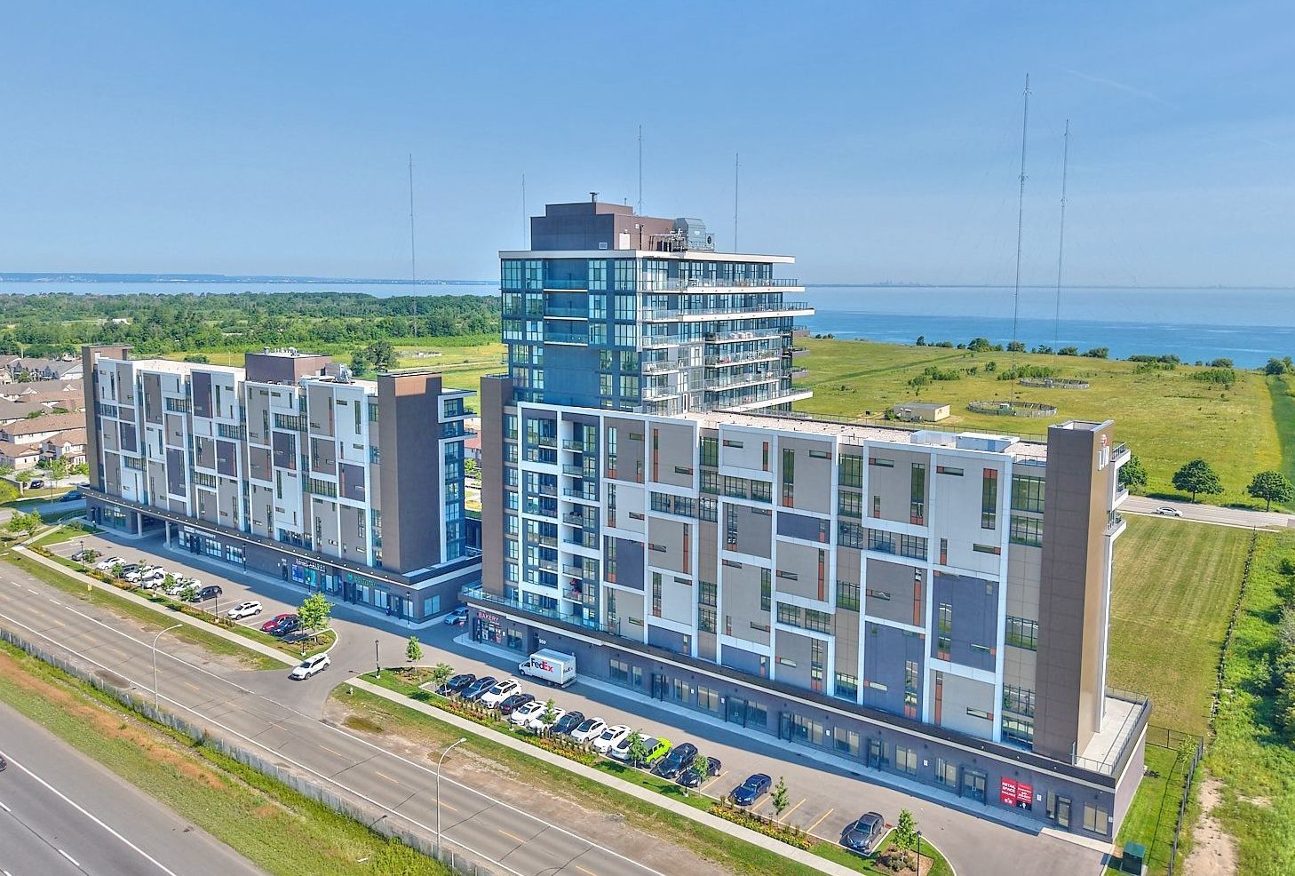 A condominium building with lake and escarpment views.