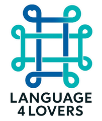 Logo of "Language 4 Lovers": interlocking blue and teal loop design; text beneath.