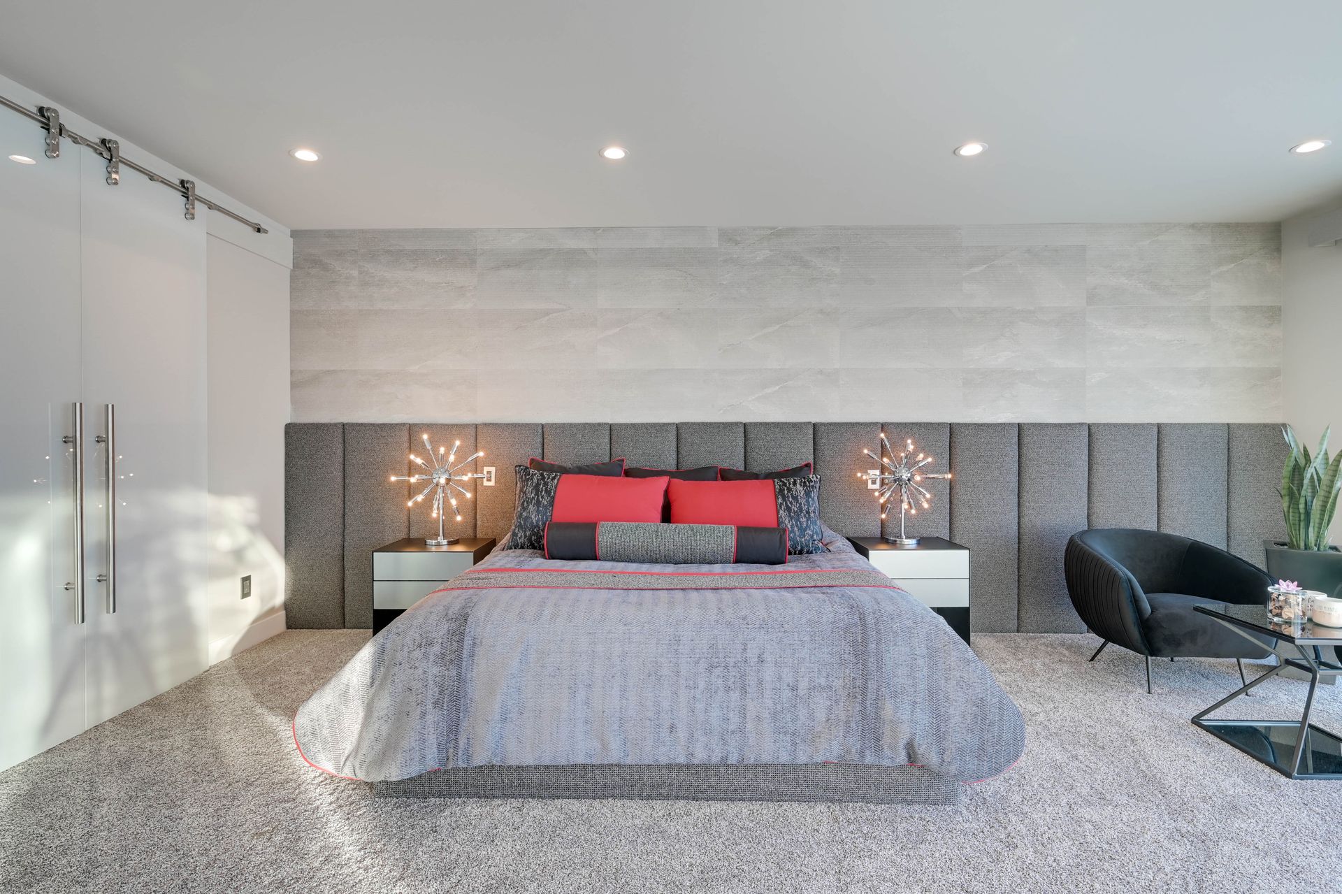 There is a large bed in the middle of the room.