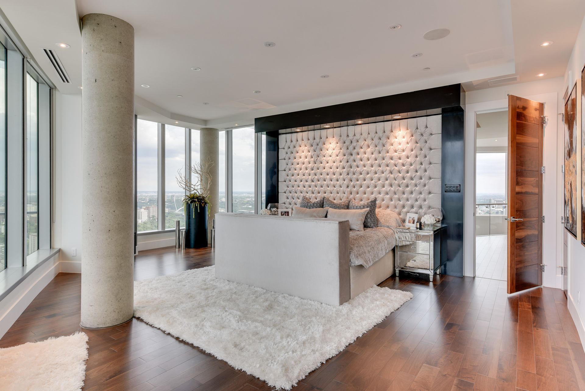 There is a large bed in the middle of the room.