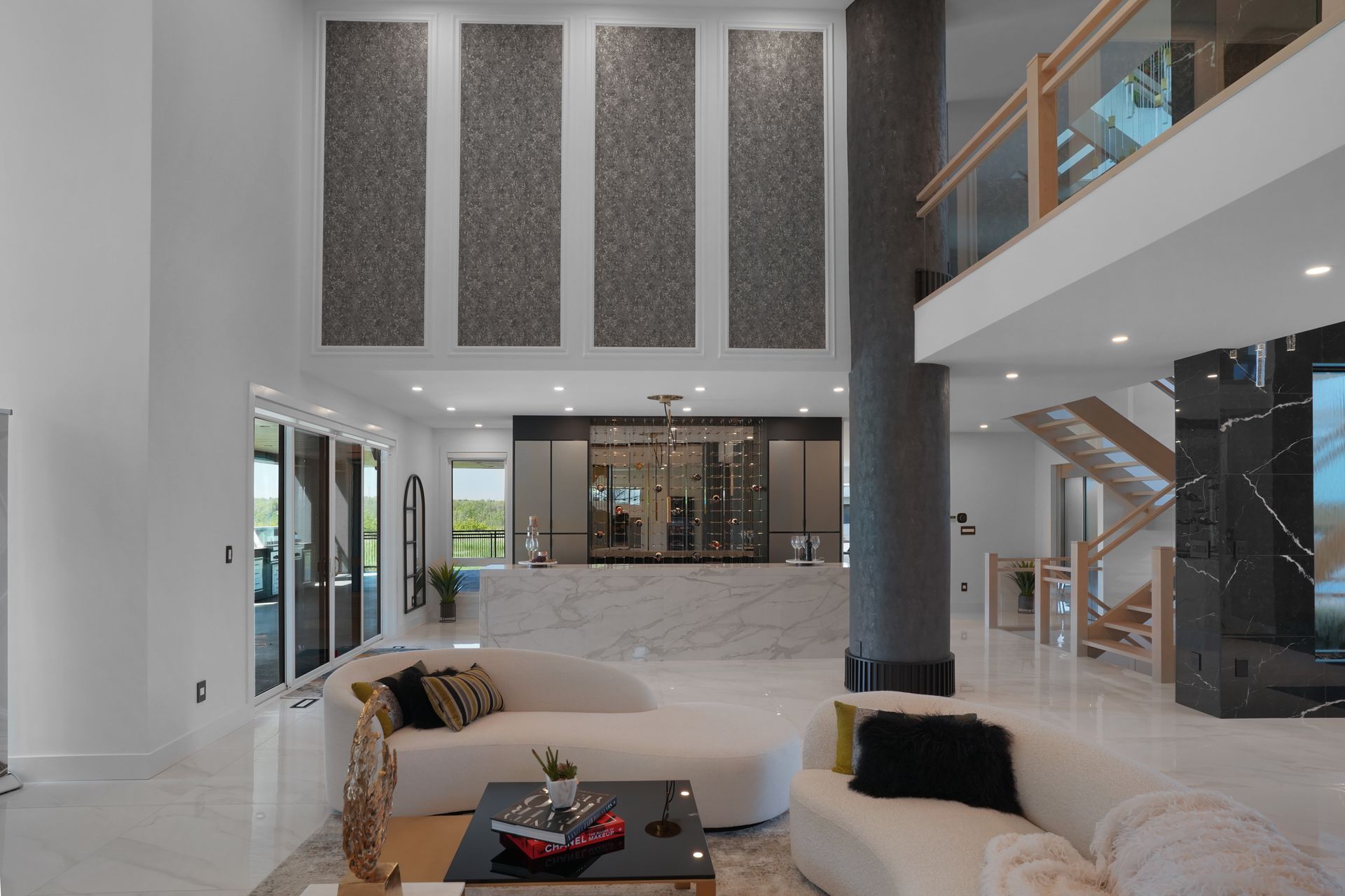 A living room with a couch and a coffee table