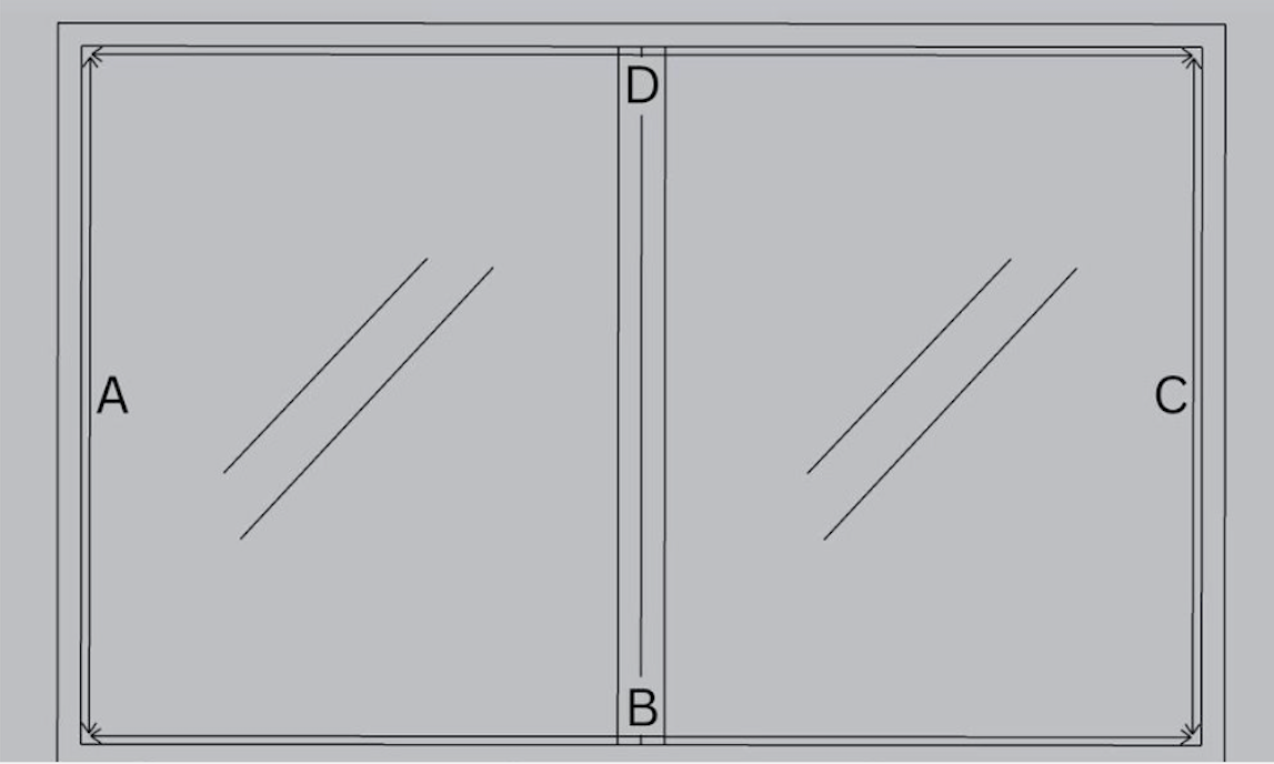 A drawing of a window with two lines on it.