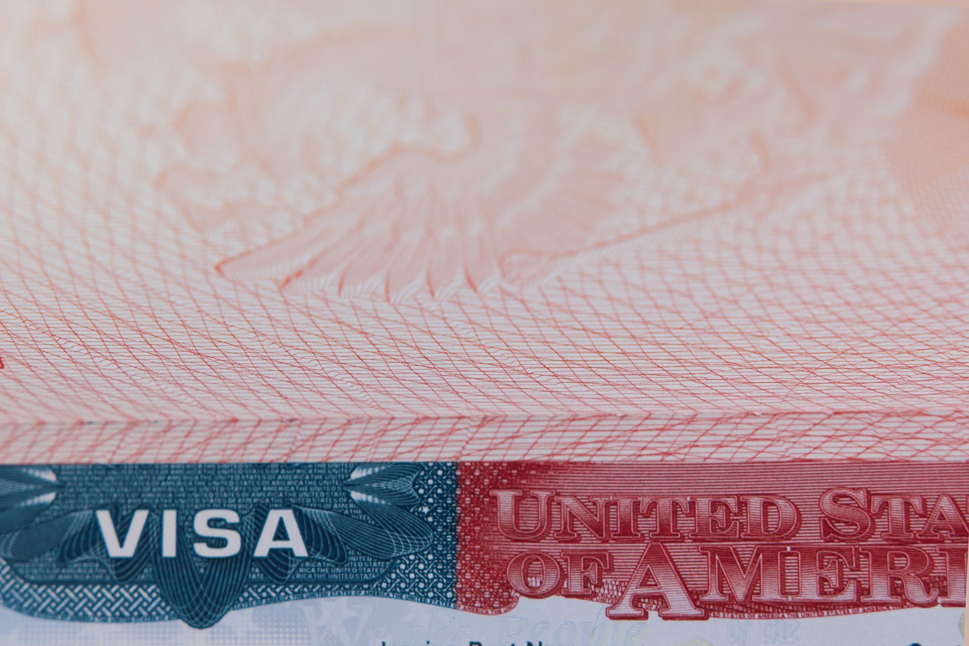 Close-up of a U.S. visa, with blue 