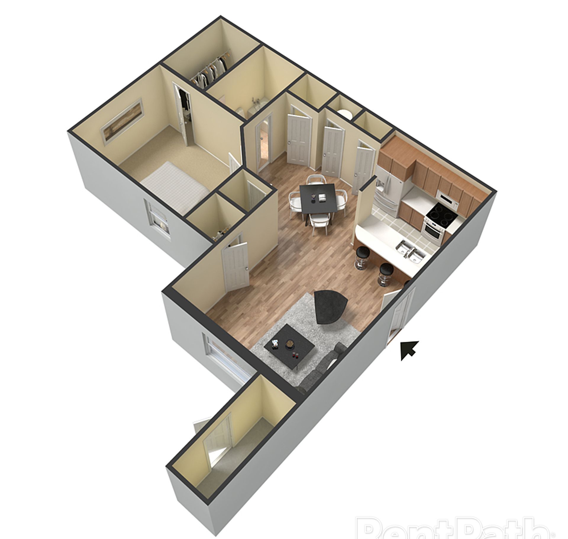 An aerial view of a floor plan of a house
