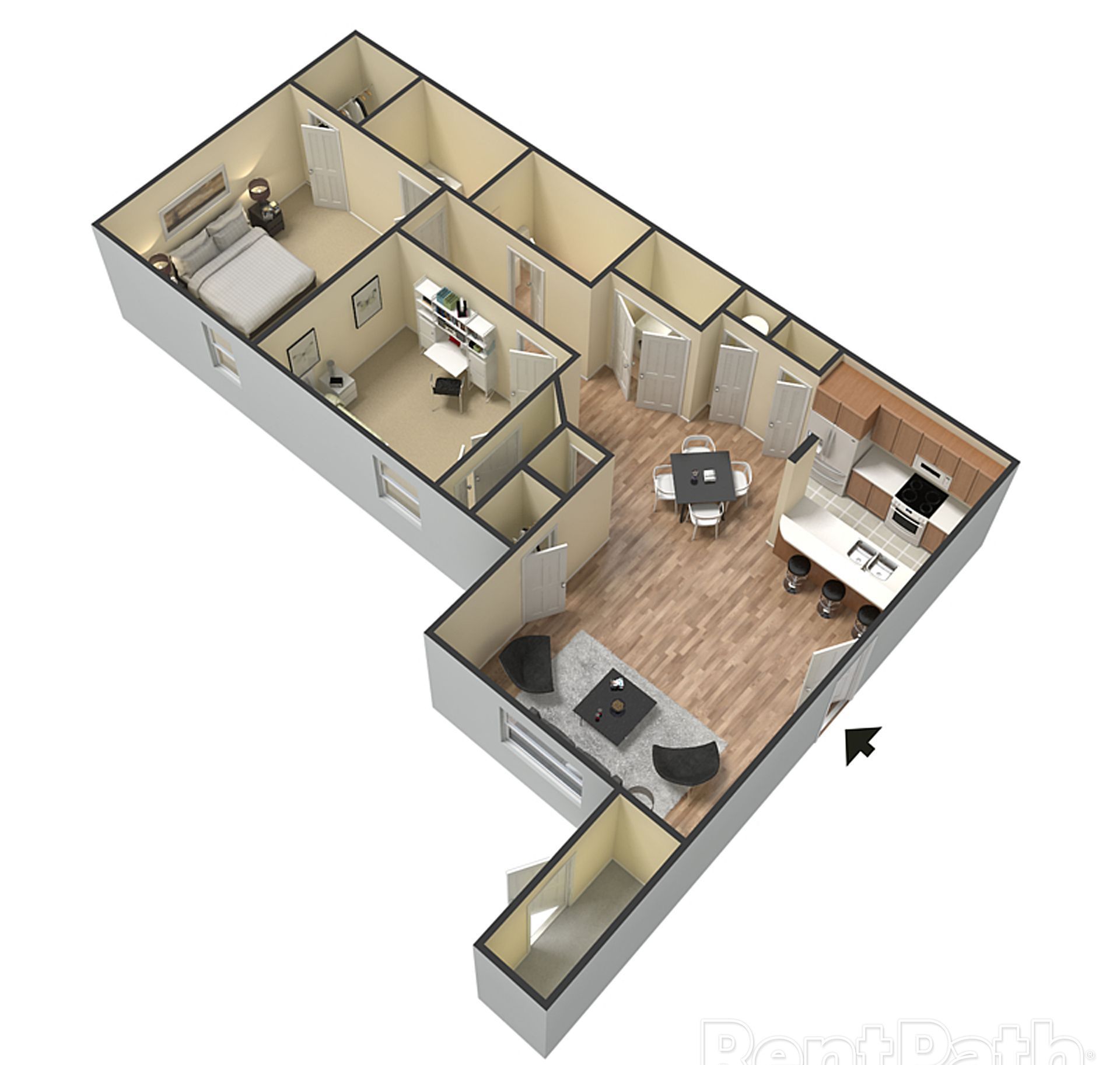 An aerial view of a floor plan of a house