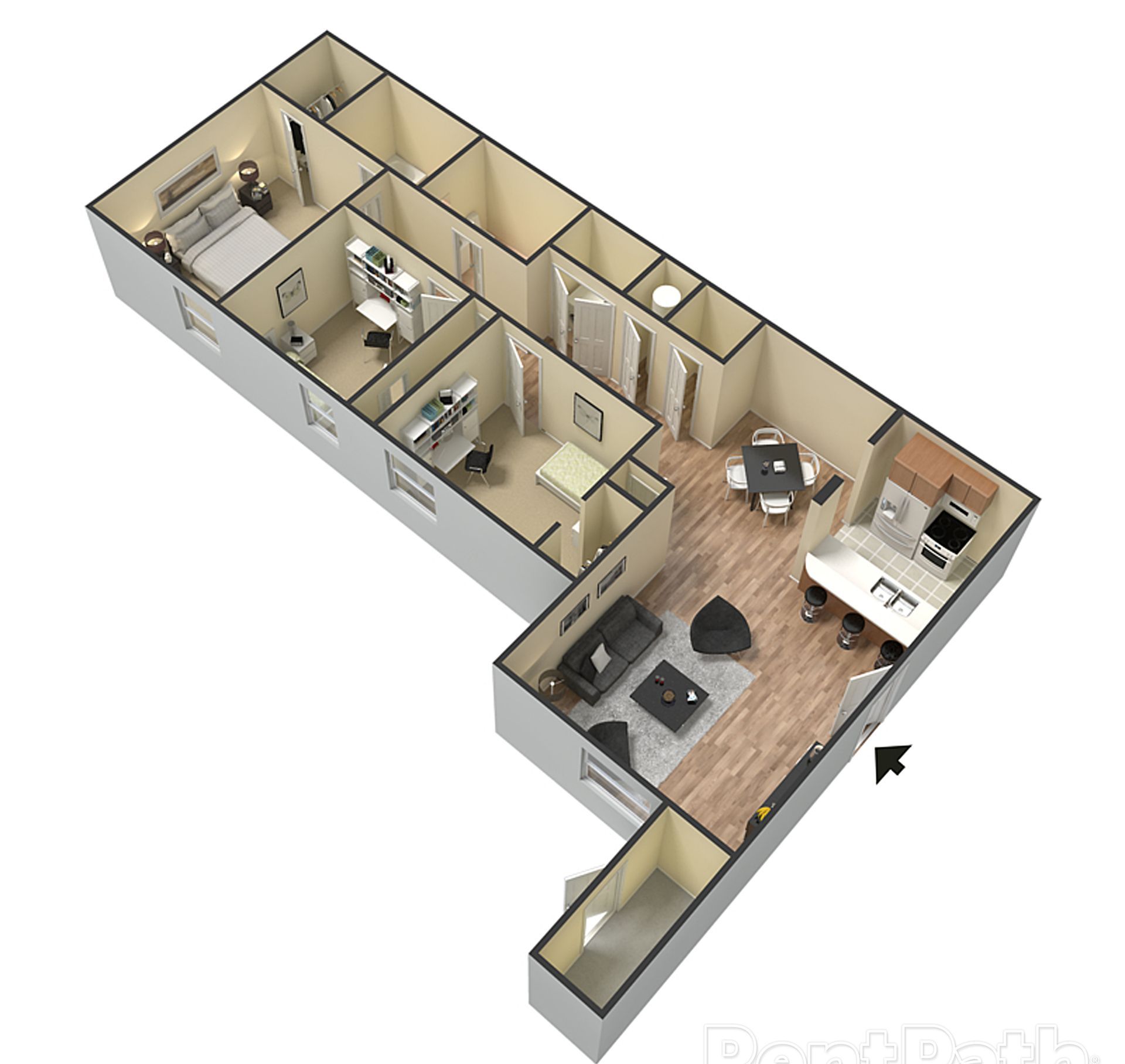 An aerial view of a floor plan of a house