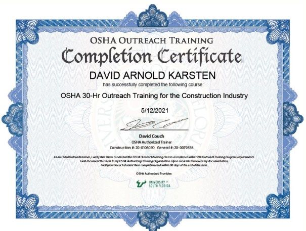 David Arnold Karsten has successfully completed the course