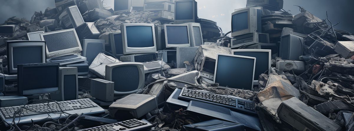 old computers piled up for ewaste recycling