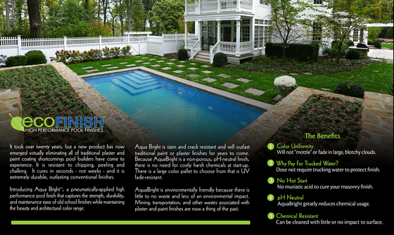 a brochure for ecofinish shows a swimming pool and a house