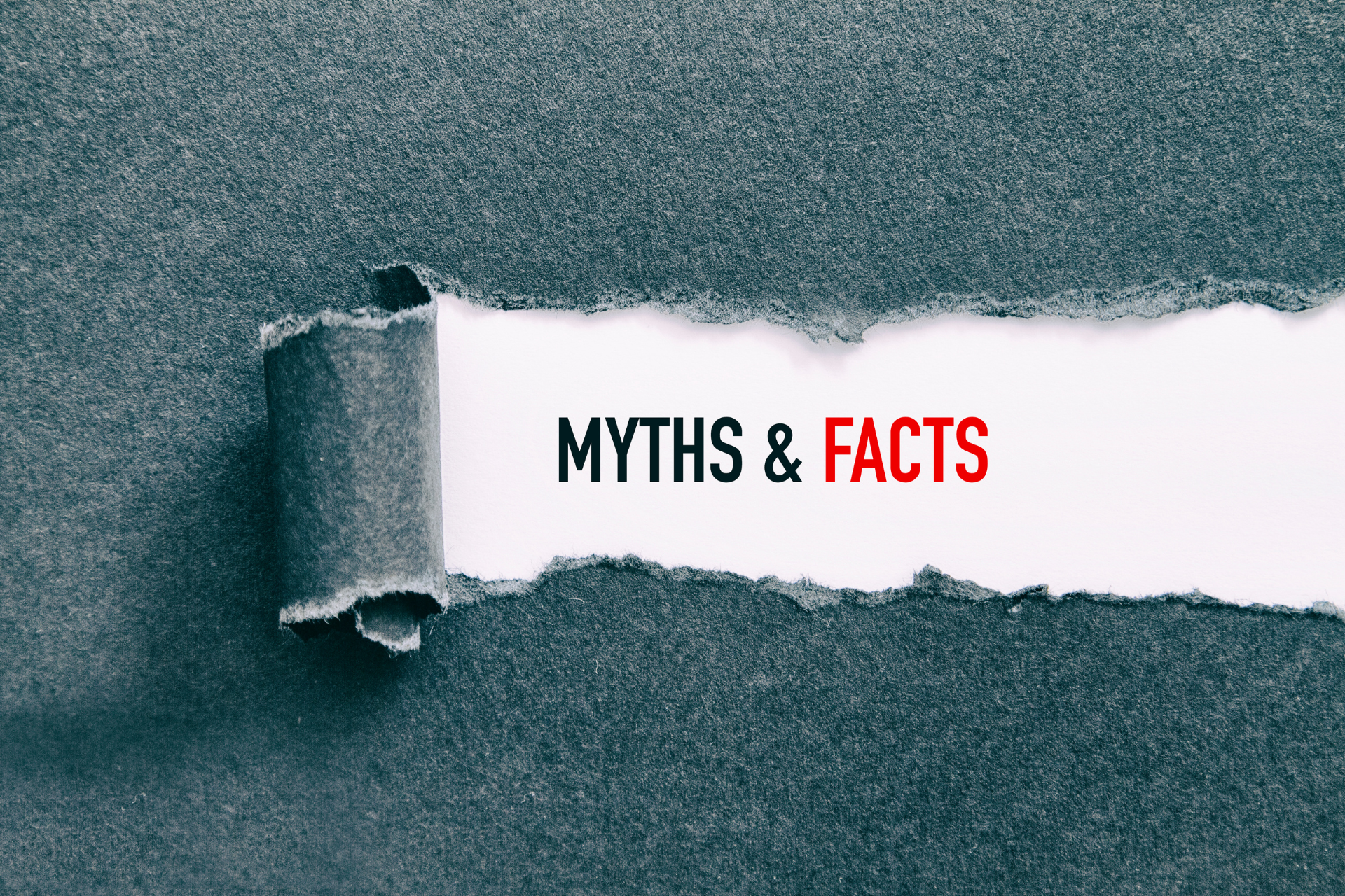 A piece of torn paper with the words `` myths & facts '' written on it.