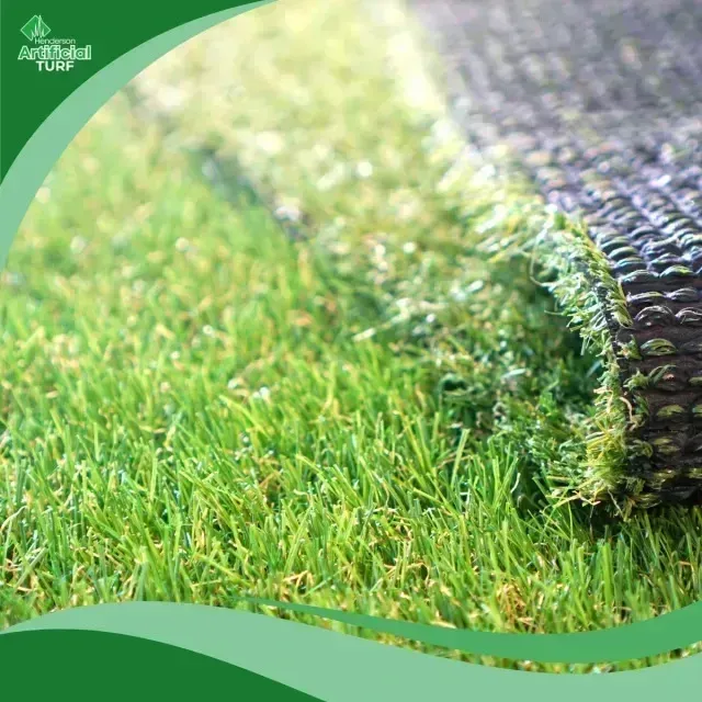 Henderson Artificial Turf - Close-up of a lush green artificial turf roll, showcasing the vibrant grass texture and backing material for installation.