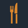 Dining - gold knife and fork against dark blue background