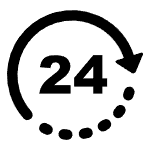 24 surrounded by a circular arrow, indicating 24-hour surveillance