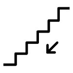Staircase going down with a downward arrow.