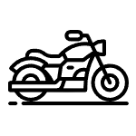 Motorcycle with black outline, side view, parked on a solid line.