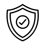 Shield with checkmark inside, representing security and approval.