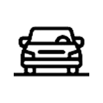 A black line drawing of a car viewed from the front.
