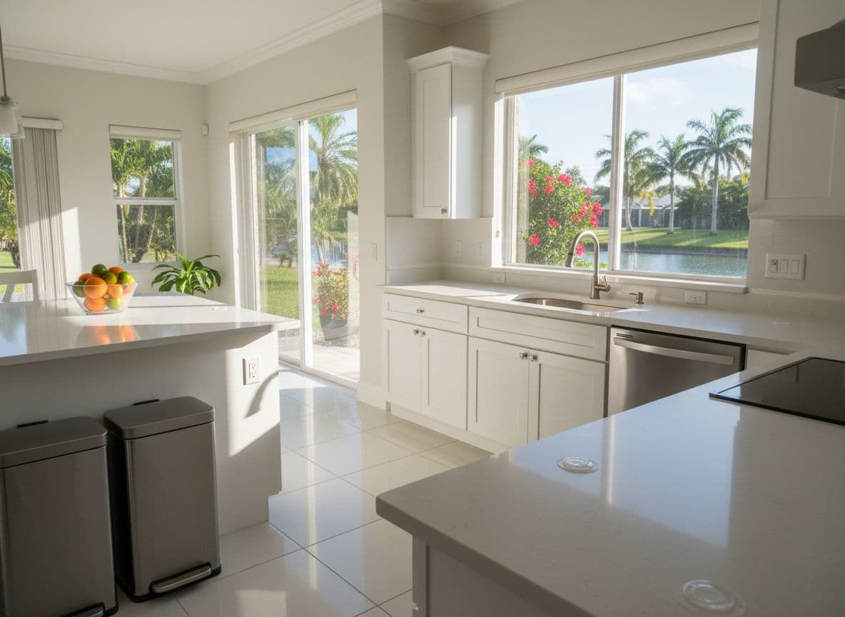 Cockroach on a hardwood floor in a sunlit living room.